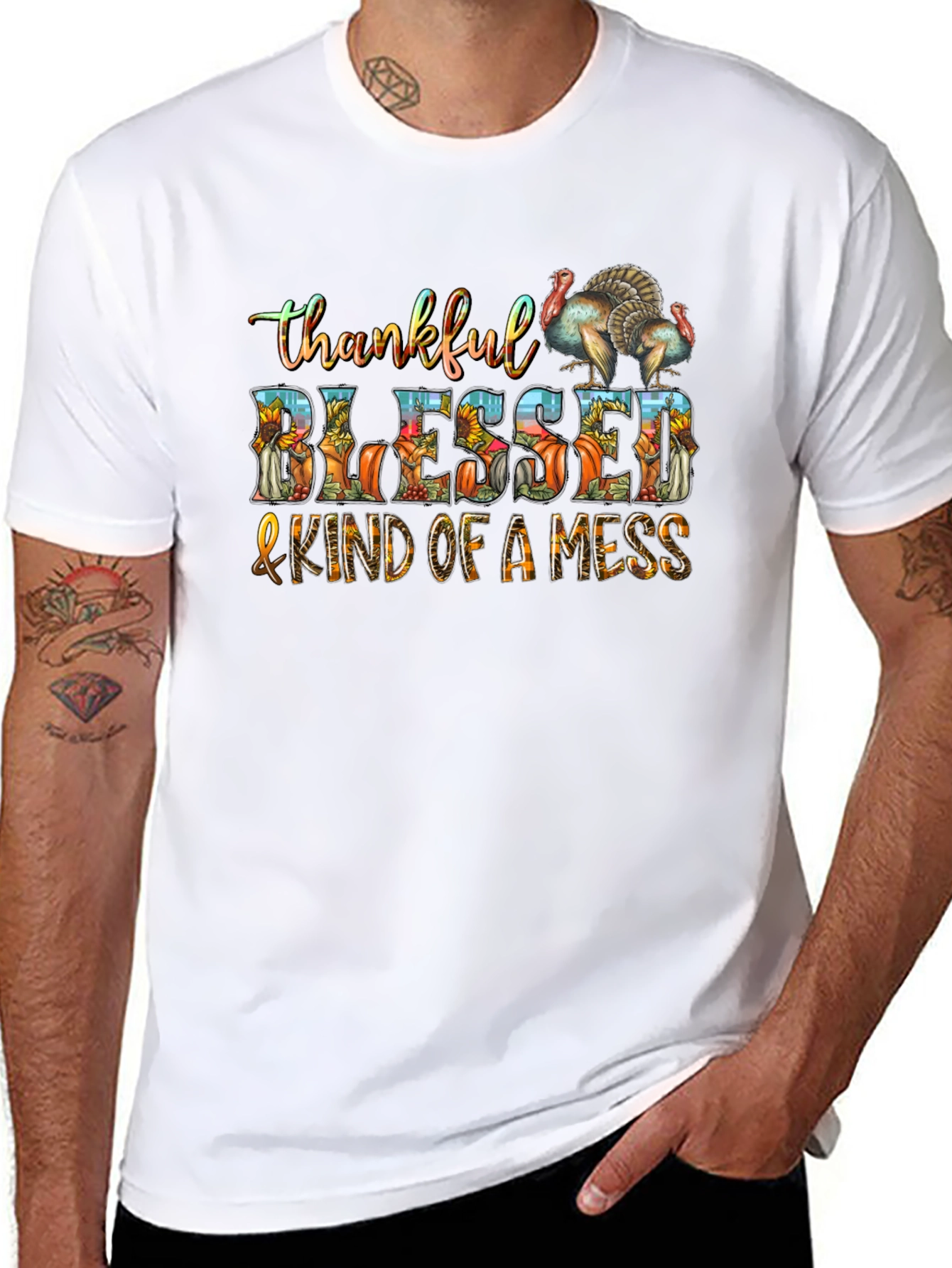 Thankful Blessed & Kind of a Mess Thanksgiving T-Shirt