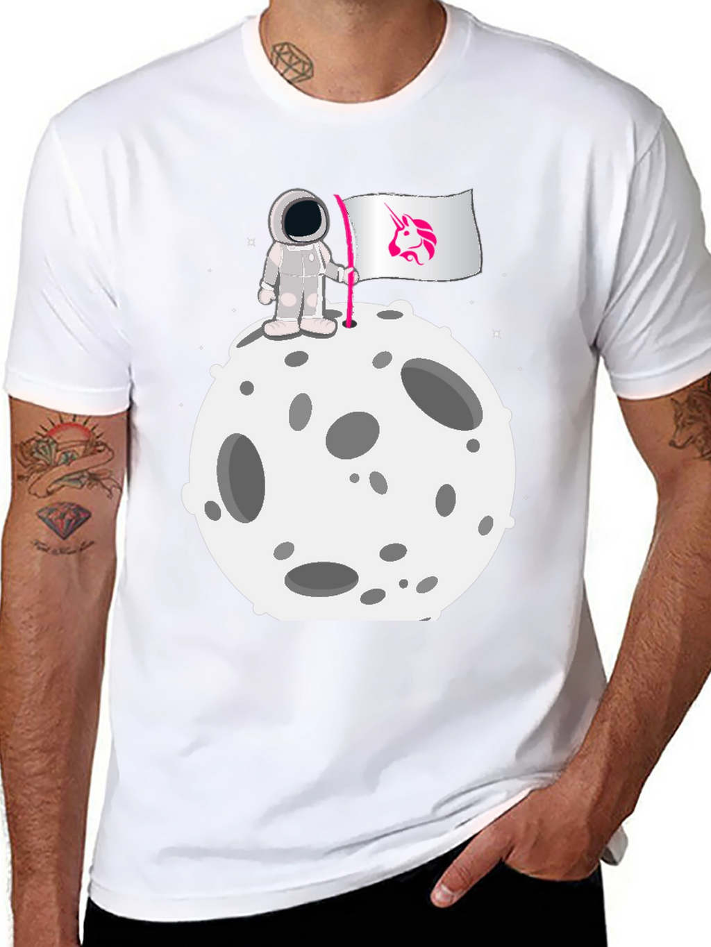 Astronaut Moon Unicorn Flag Graphic Tee
