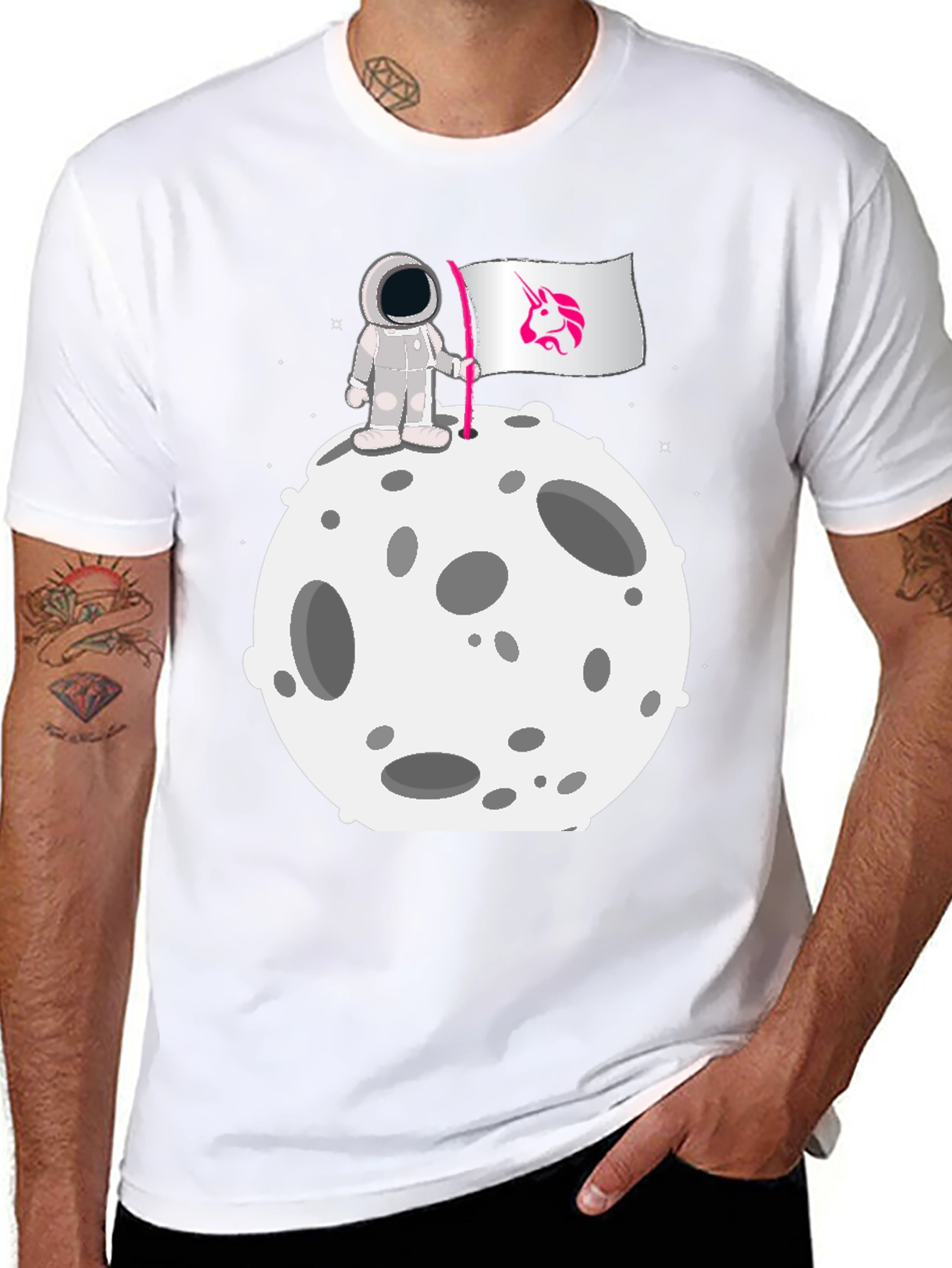 Astronaut Moon Unicorn Flag Graphic Tee