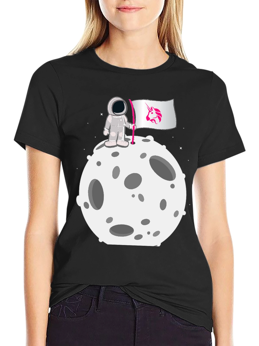 Astronaut Moon Unicorn Flag Graphic Tee