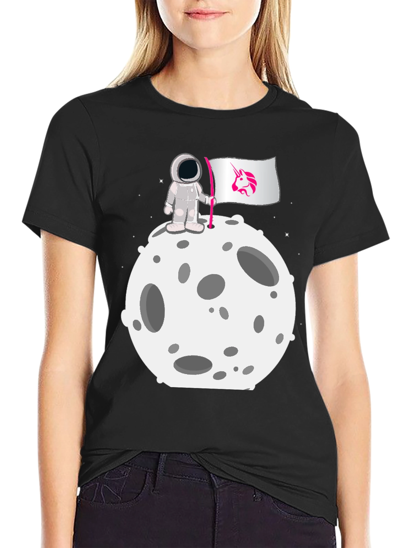 Astronaut Moon Unicorn Flag Graphic Tee