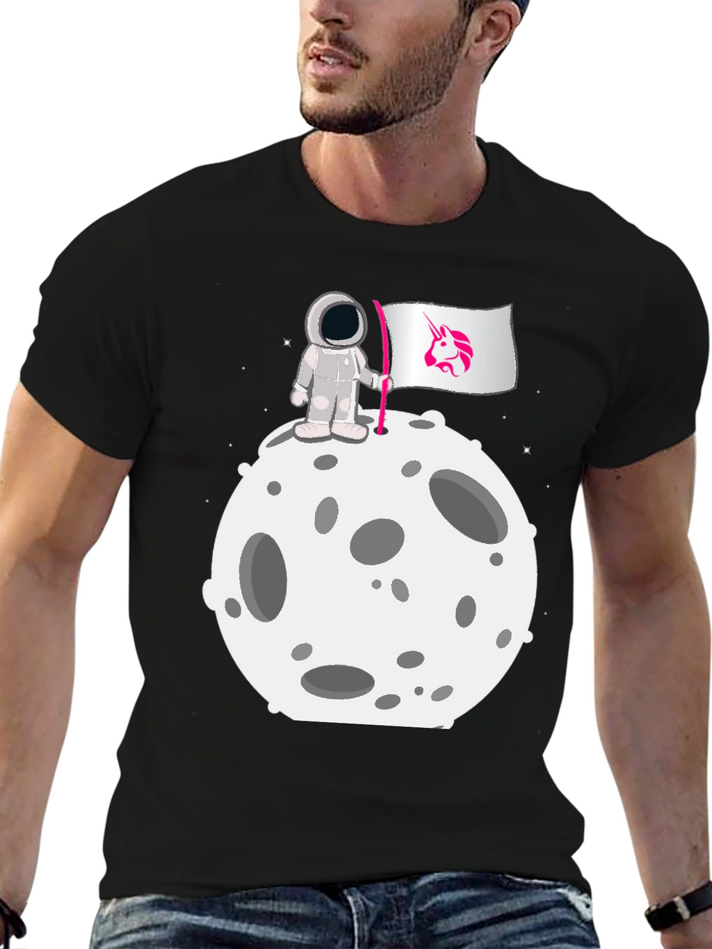 Astronaut Moon Unicorn Flag Graphic Tee
