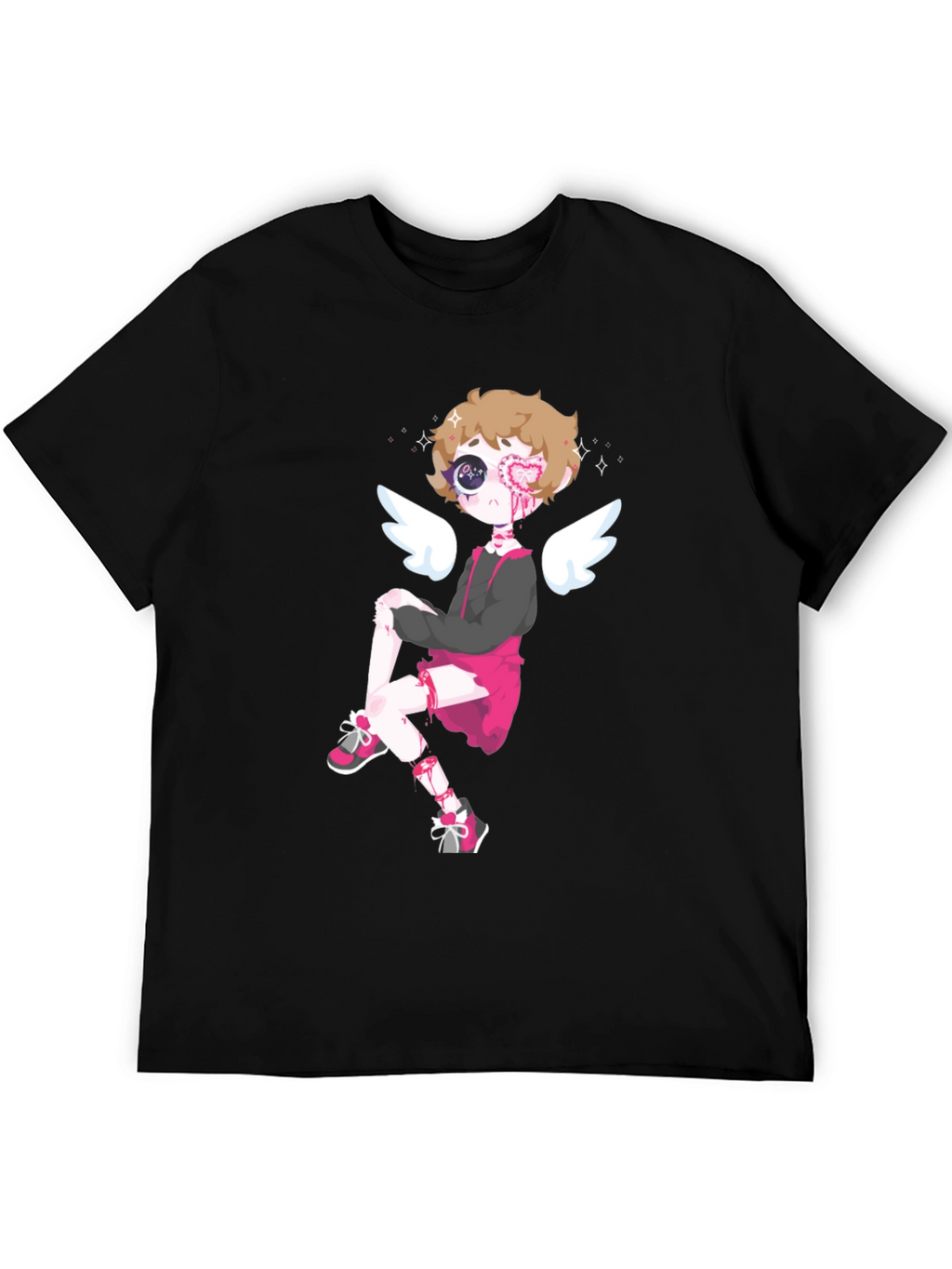 Cupid Cartoon Graphic Tee - Mens Black T-Shirt