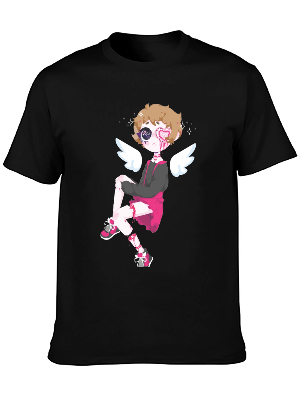 Cupid Cartoon Graphic Tee - Mens Black T-Shirt