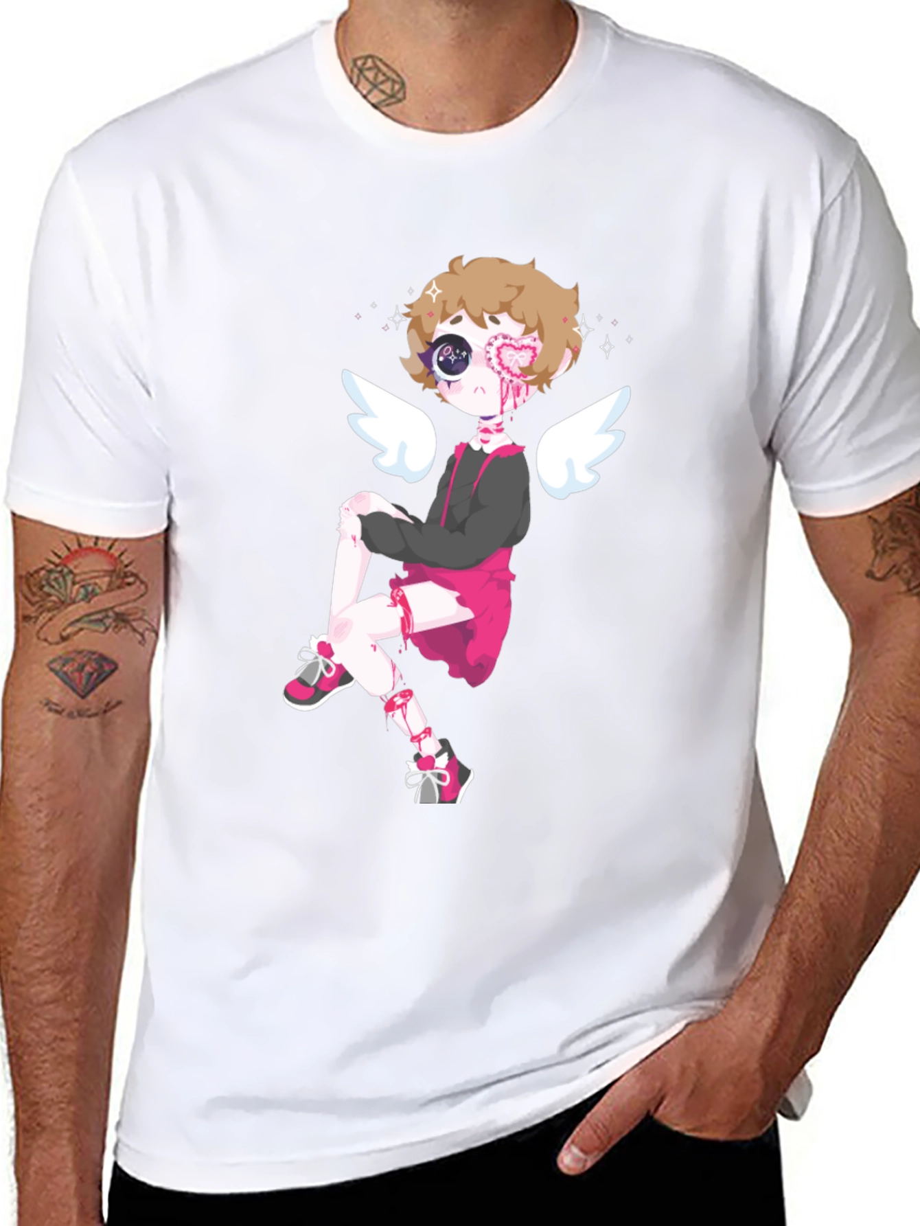 Cupid Cartoon Graphic Tee - Mens Black T-Shirt