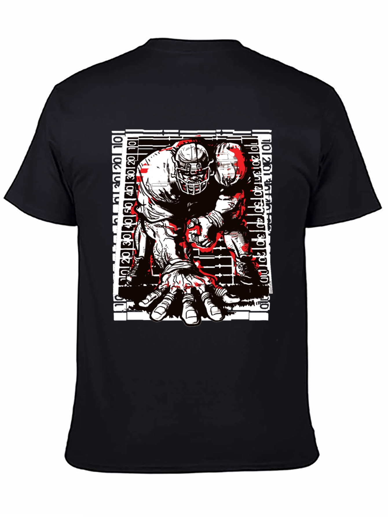 Graphic Football Player T-Shirt - Black Cotton Tee