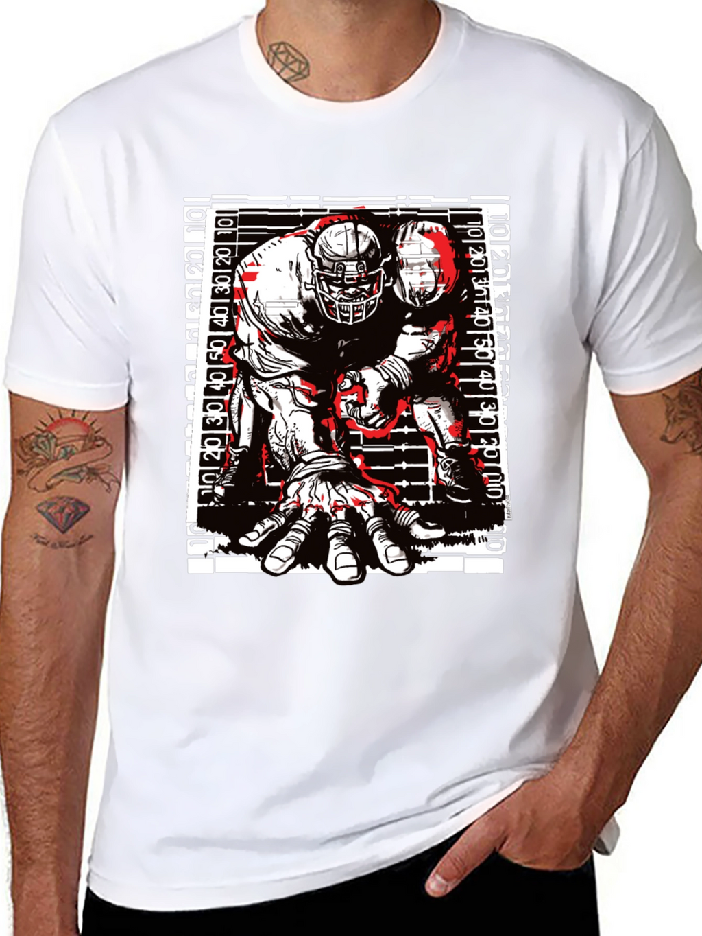 Graphic Football Player T-Shirt - Black Cotton Tee