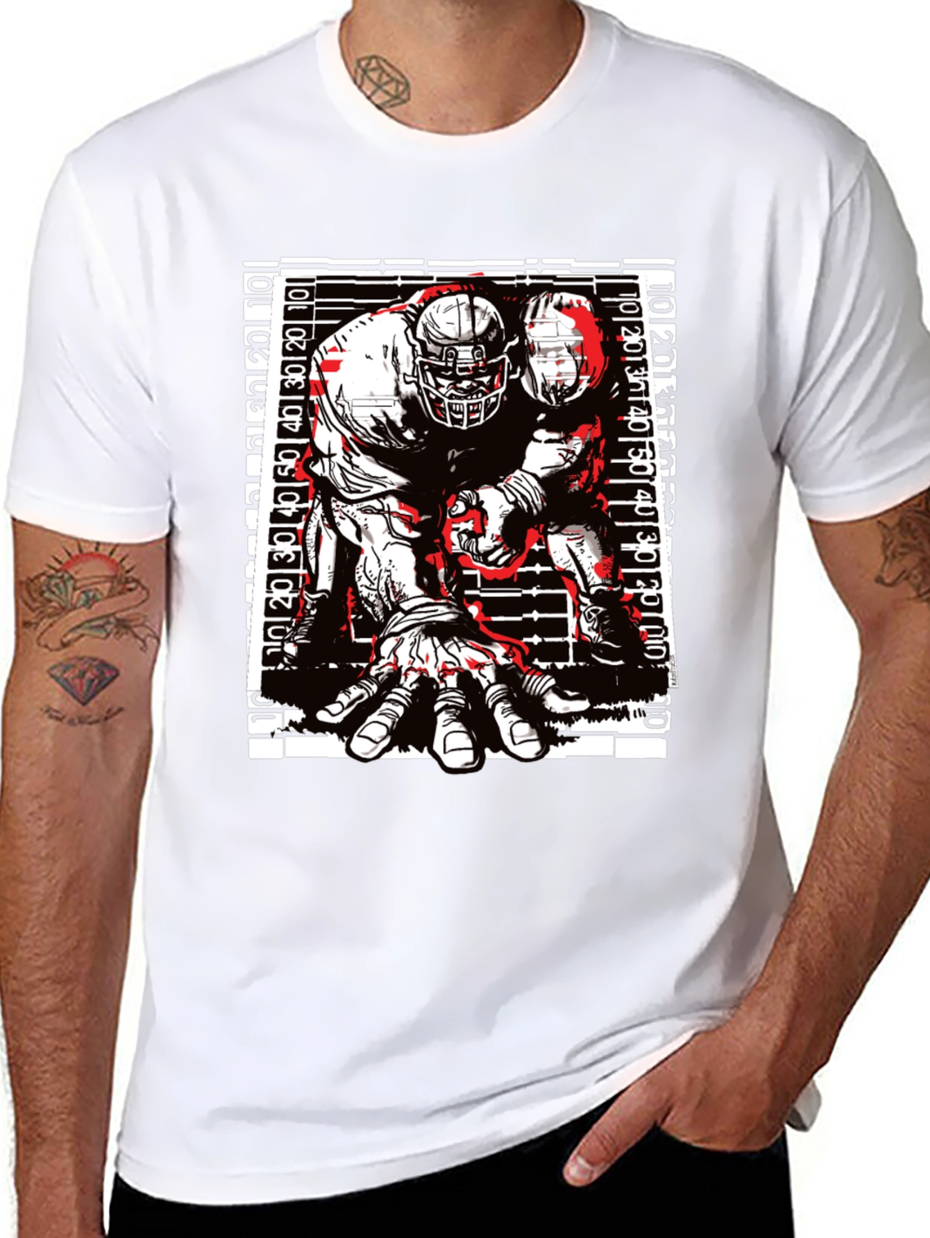 Graphic Football Player T-Shirt - Black Cotton Tee