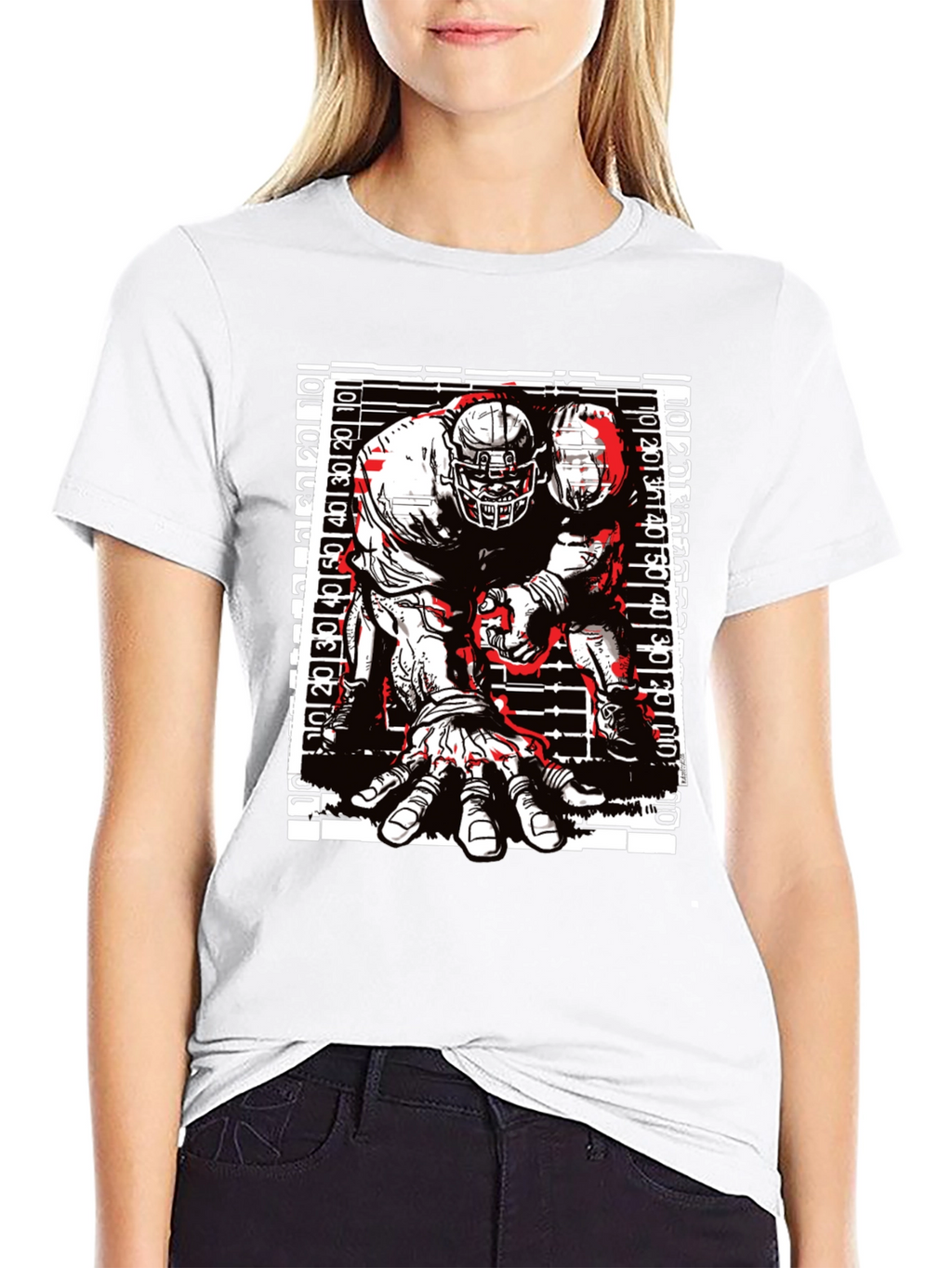 Graphic Football Player T-Shirt - Black Cotton Tee