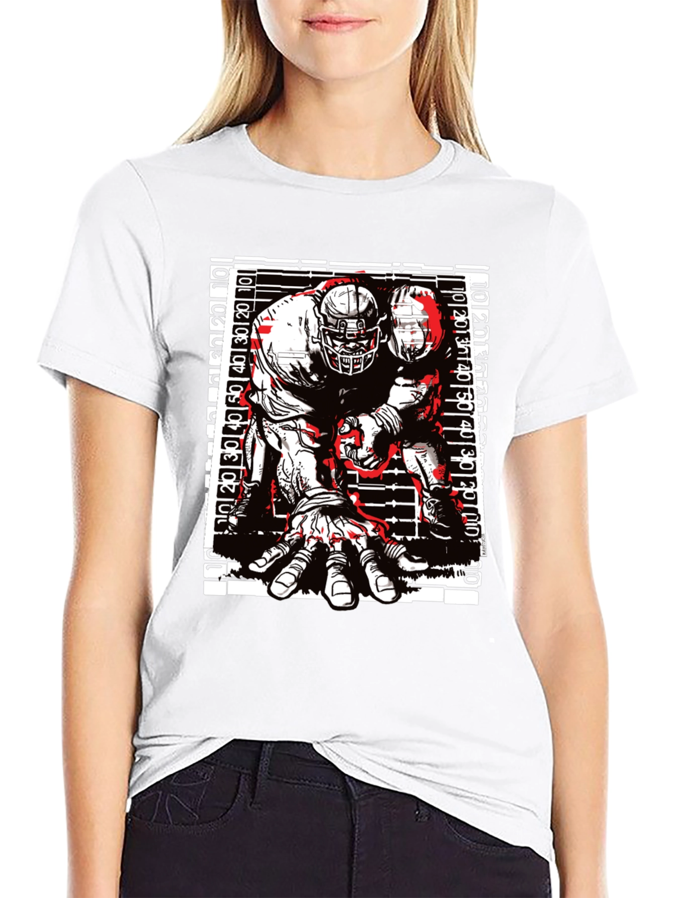 Graphic Football Player T-Shirt - Black Cotton Tee