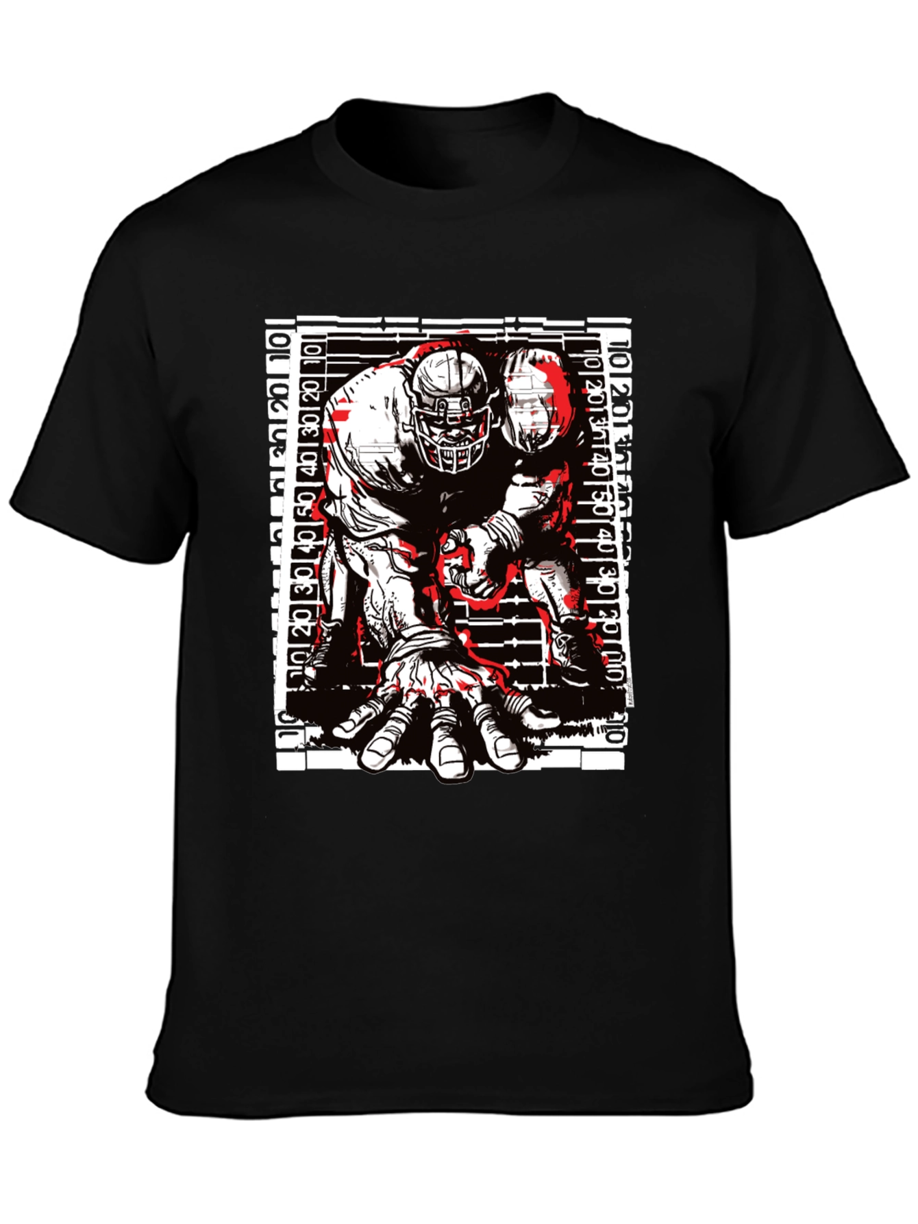 Graphic Football Player T-Shirt - Black Cotton Tee