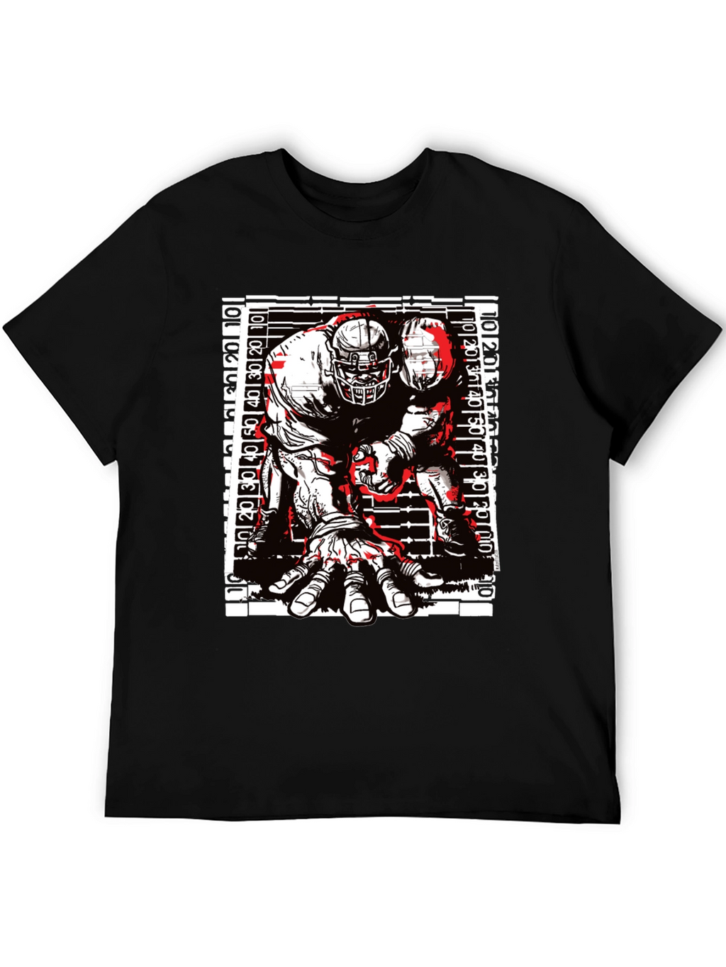 Graphic Football Player T-Shirt - Black Cotton Tee