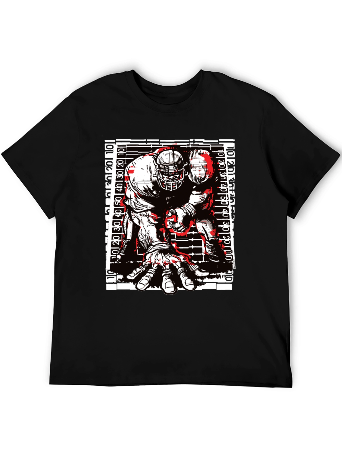 Graphic Football Player T-Shirt - Black Cotton Tee