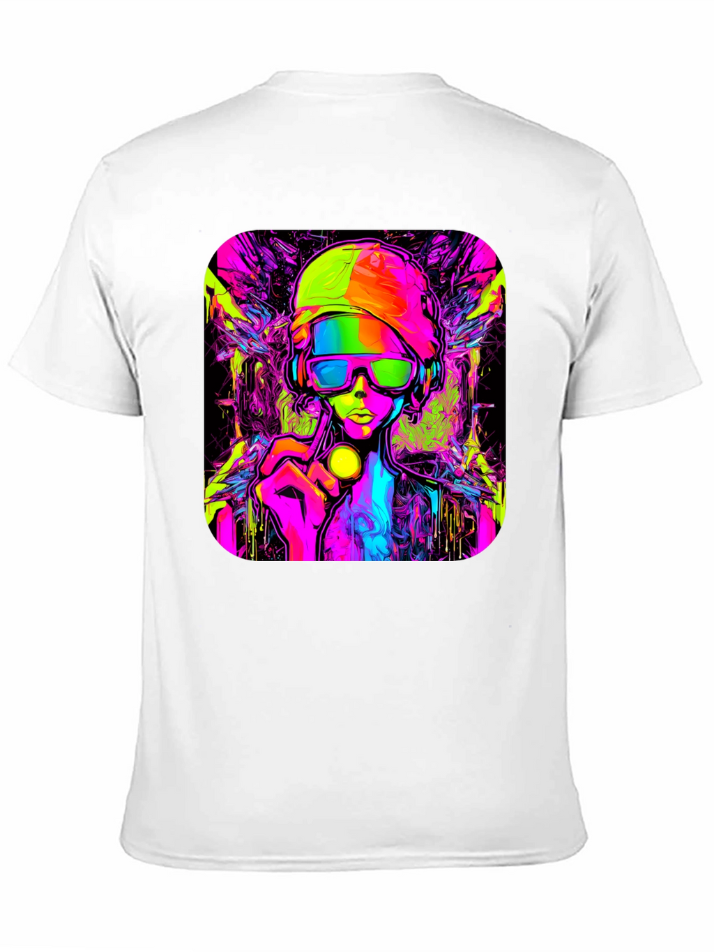 Cyberpunk Style Graphic T-Shirt - Vivid Neon Design