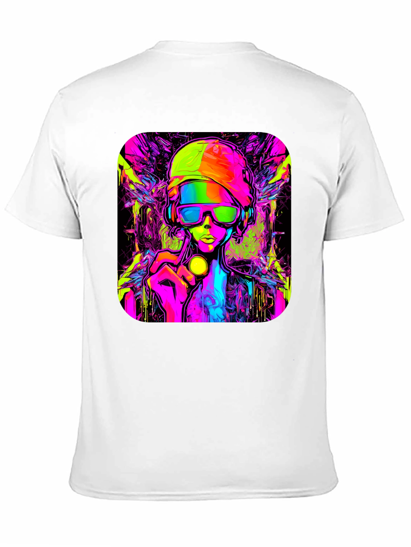 Cyberpunk Style Graphic T-Shirt - Vivid Neon Design
