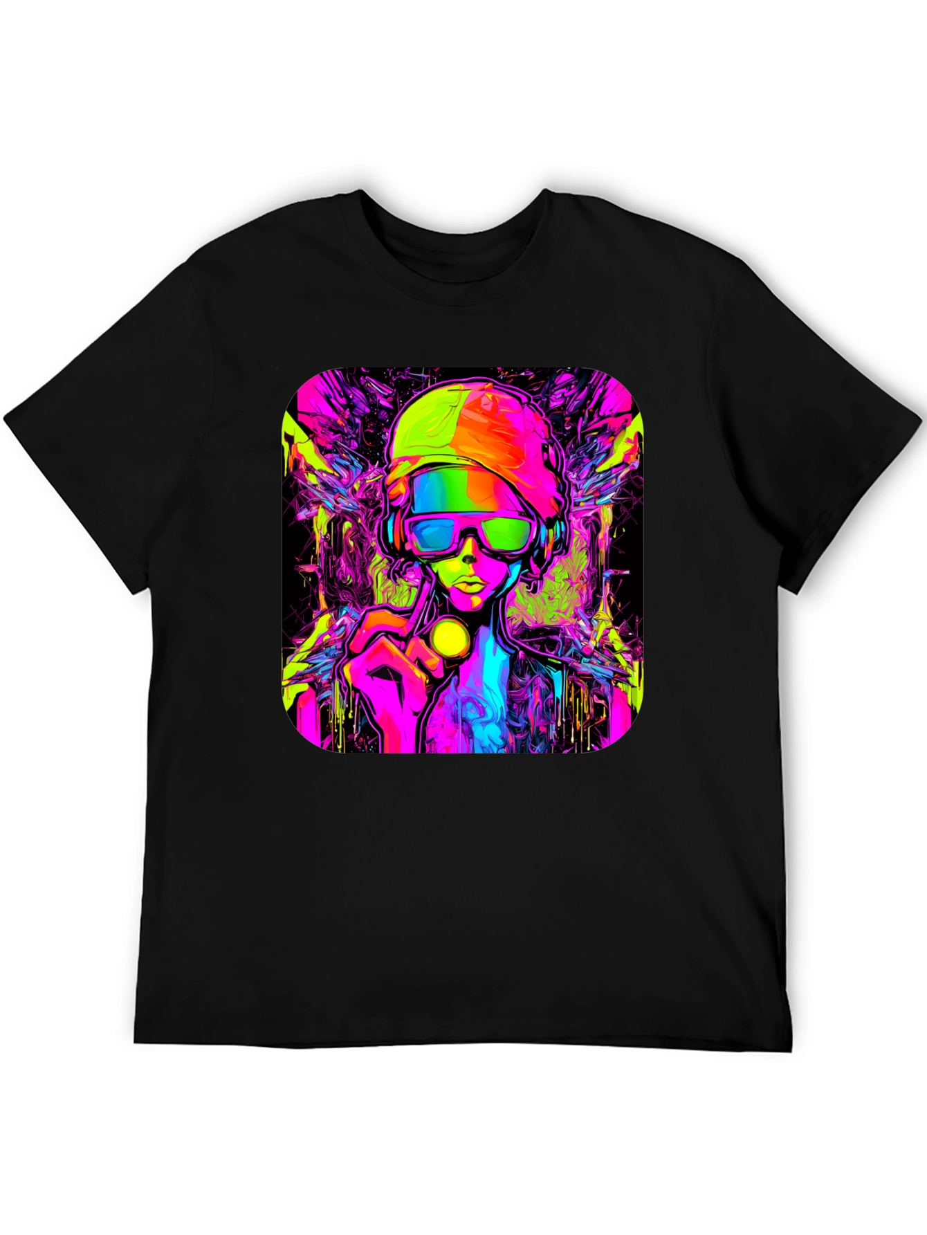 Cyberpunk Style Graphic T-Shirt - Vivid Neon Design