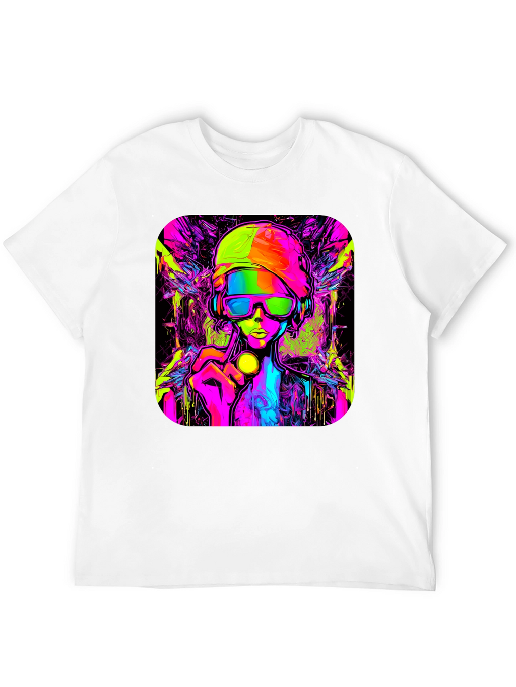 Cyberpunk Style Graphic T-Shirt - Vivid Neon Design