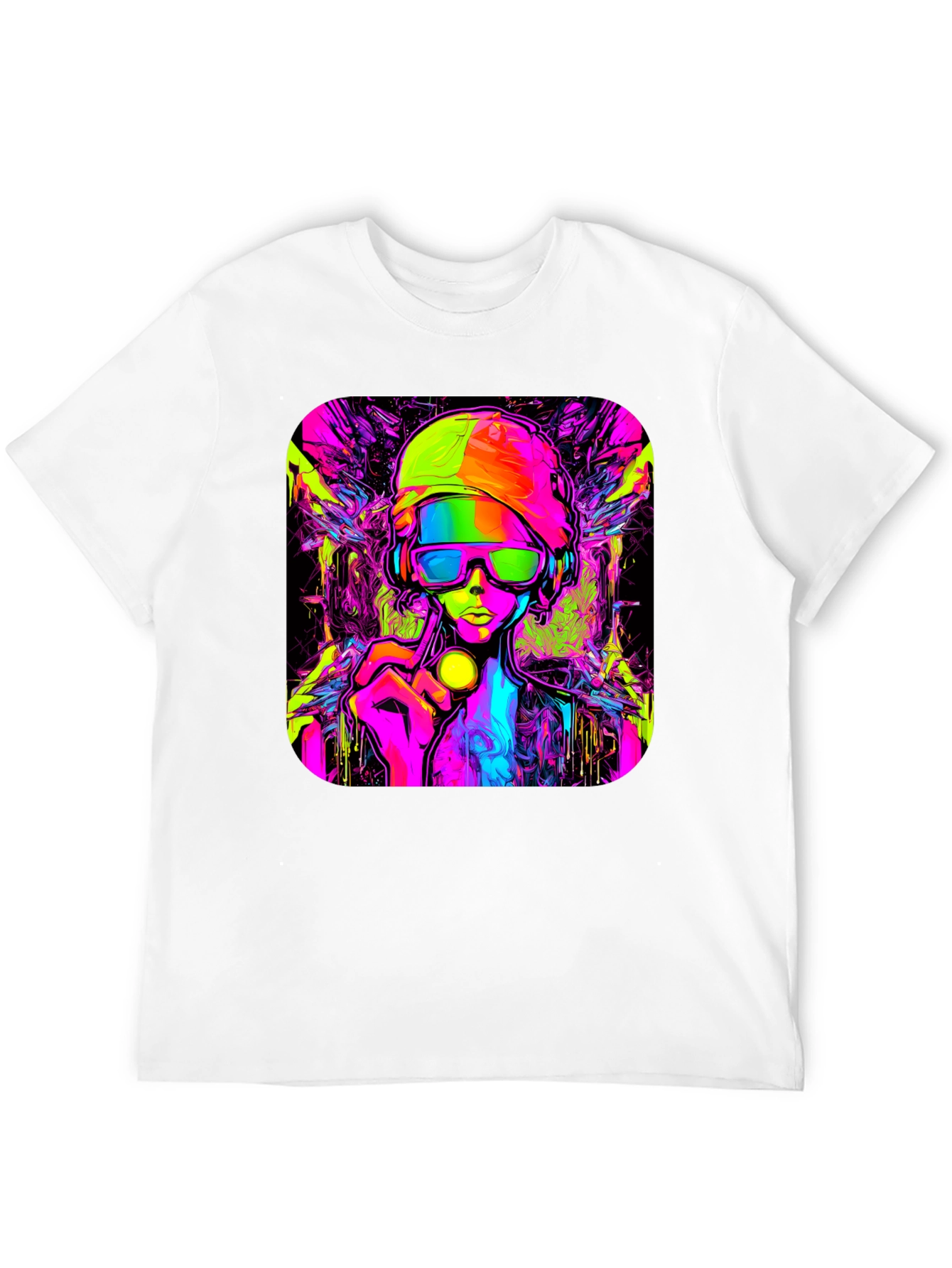 Cyberpunk Style Graphic T-Shirt - Vivid Neon Design