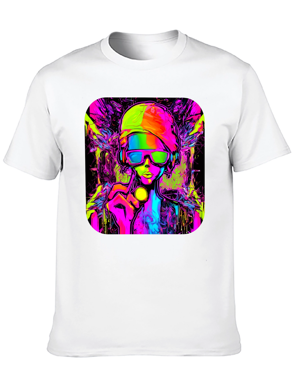 Cyberpunk Style Graphic T-Shirt - Vivid Neon Design