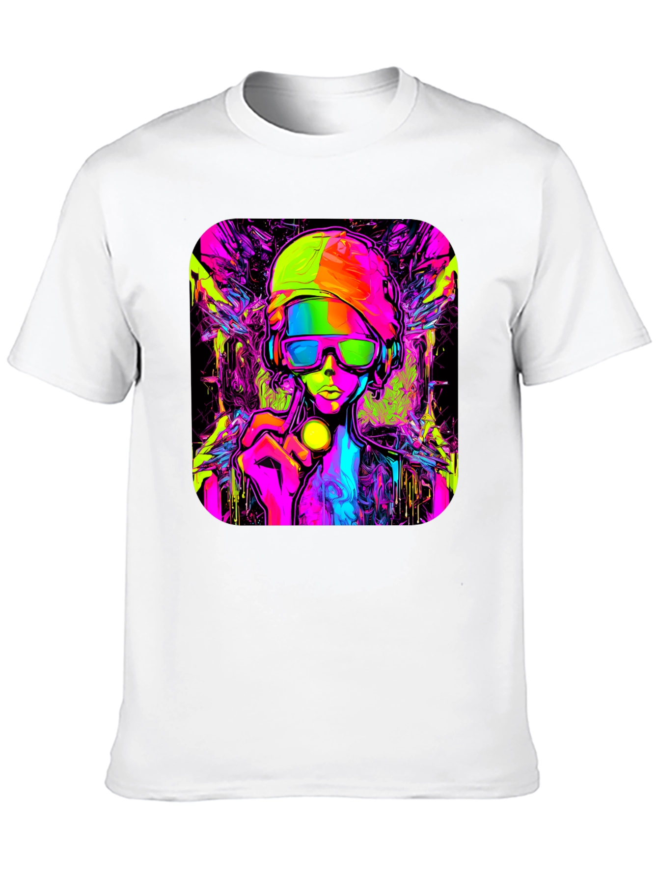 Cyberpunk Style Graphic T-Shirt - Vivid Neon Design