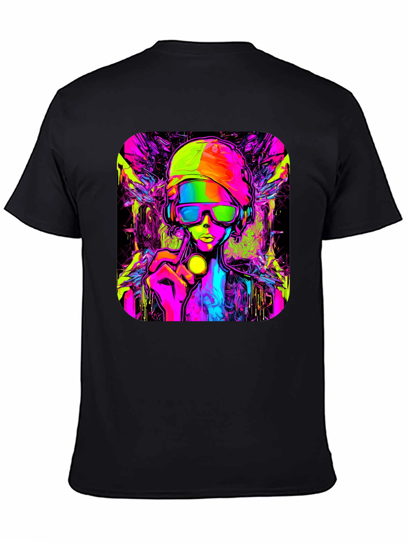 Cyberpunk Style Graphic T-Shirt - Vivid Neon Design
