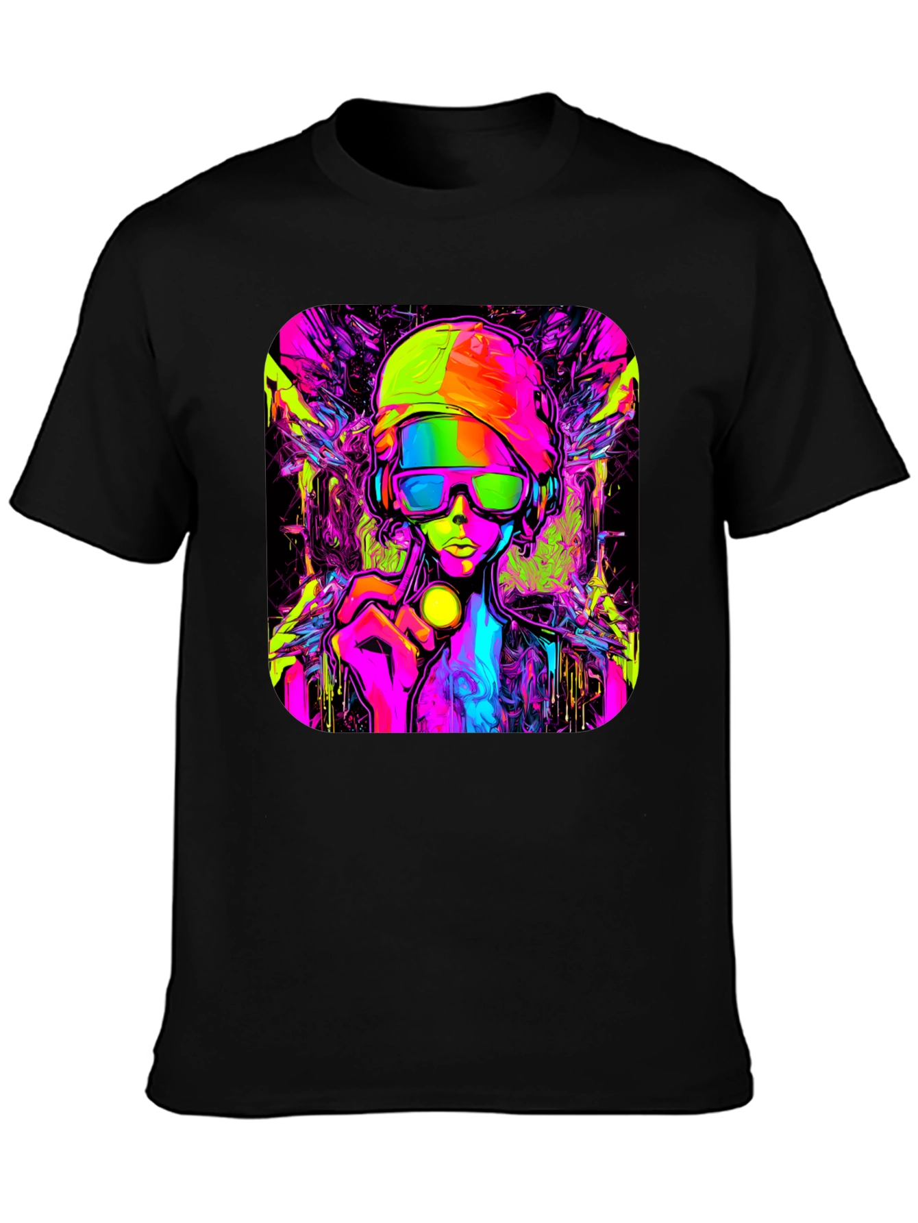 Cyberpunk Style Graphic T-Shirt - Vivid Neon Design