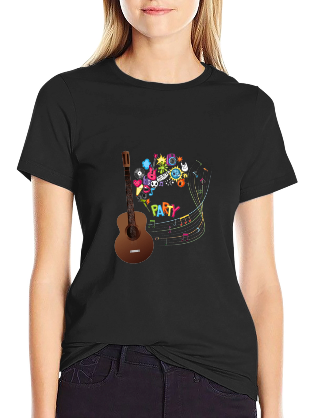 Party Guitar Graphic T-Shirt - Black