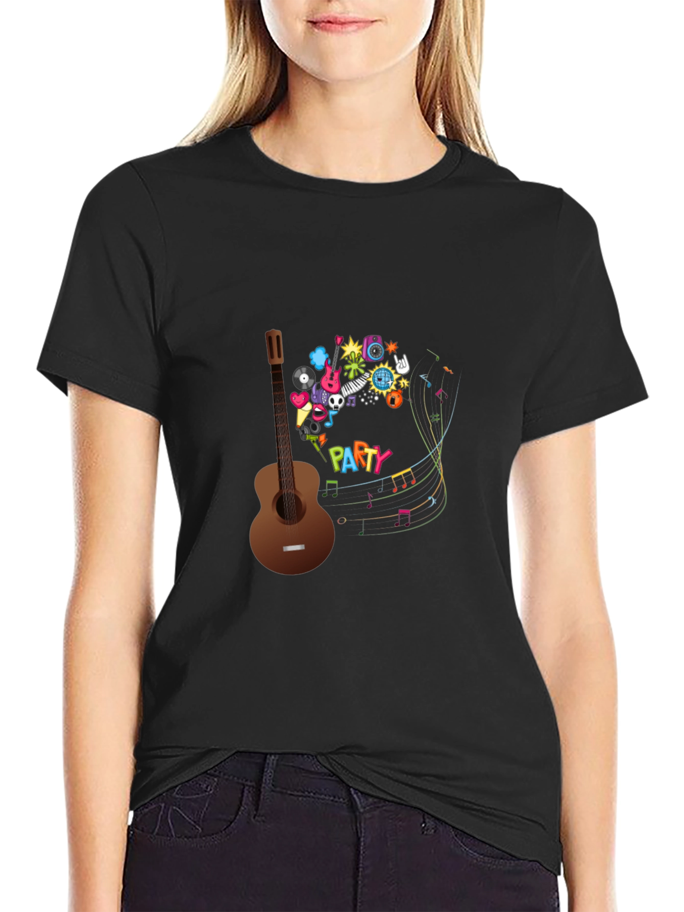 Party Guitar Graphic T-Shirt - Black