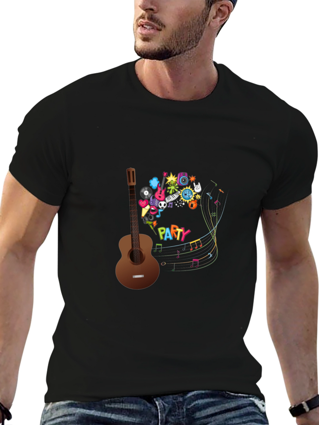 Party Guitar Graphic T-Shirt - Black