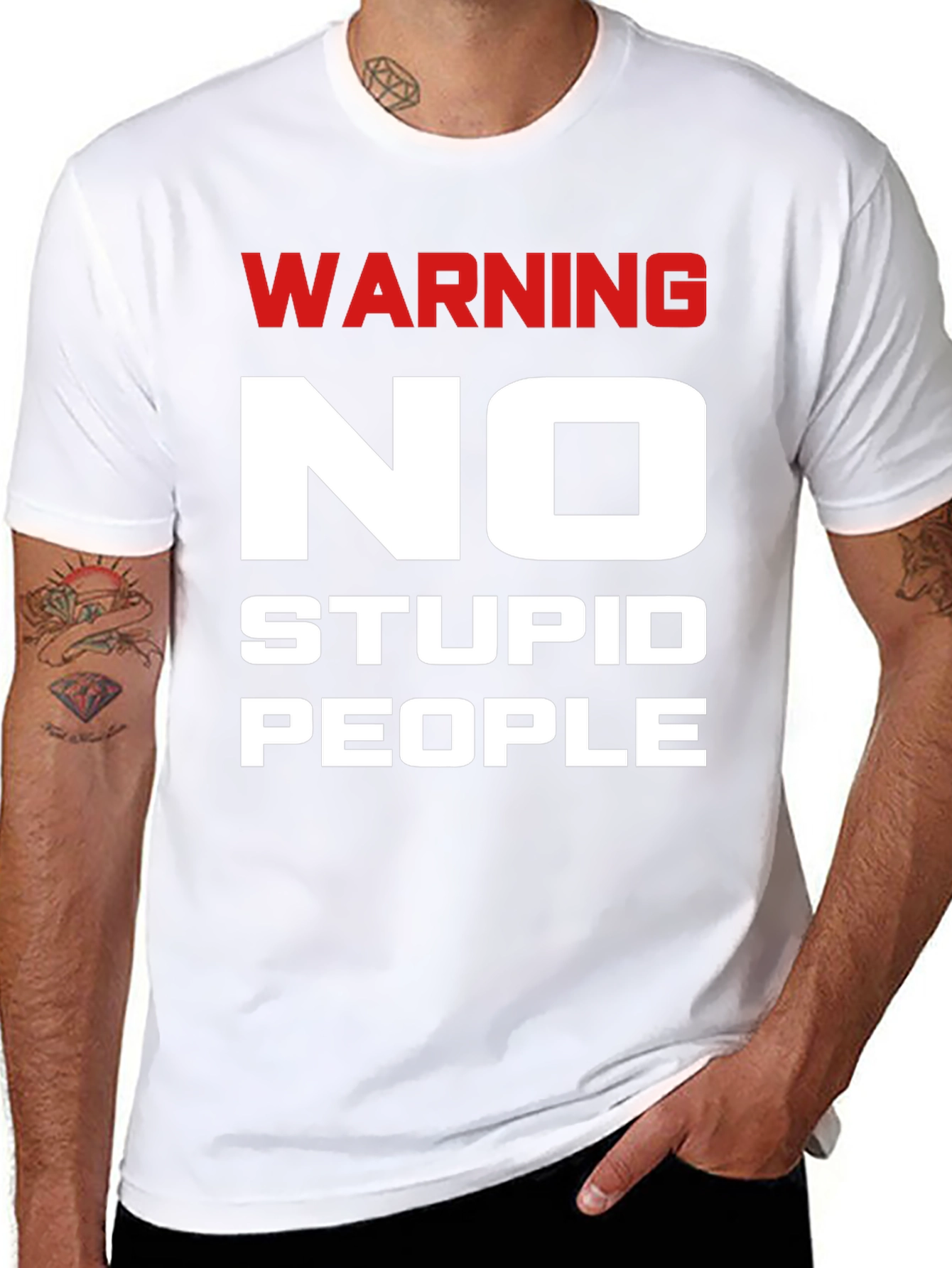 Warning No Stupid People Black T-Shirt