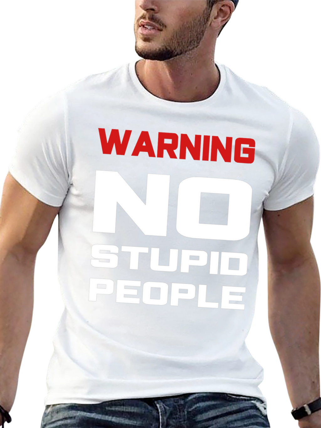 Warning No Stupid People Black T-Shirt