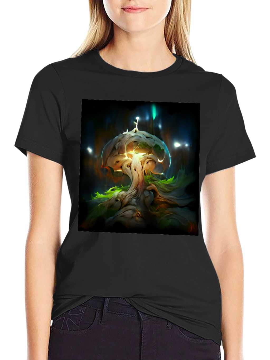 Enchanted Tree Graphic Tee - Black Cotton Blend