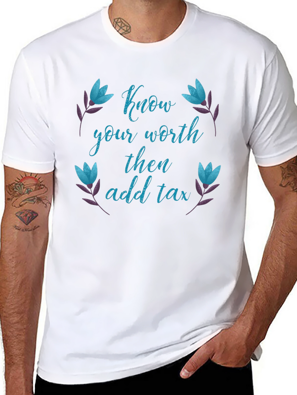 Know Your Worth Then Add Tax Black Tee