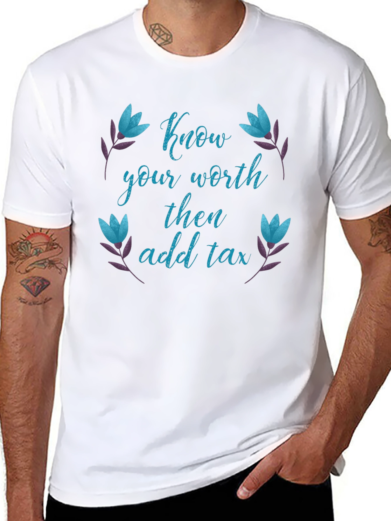 Know Your Worth Then Add Tax Black Tee