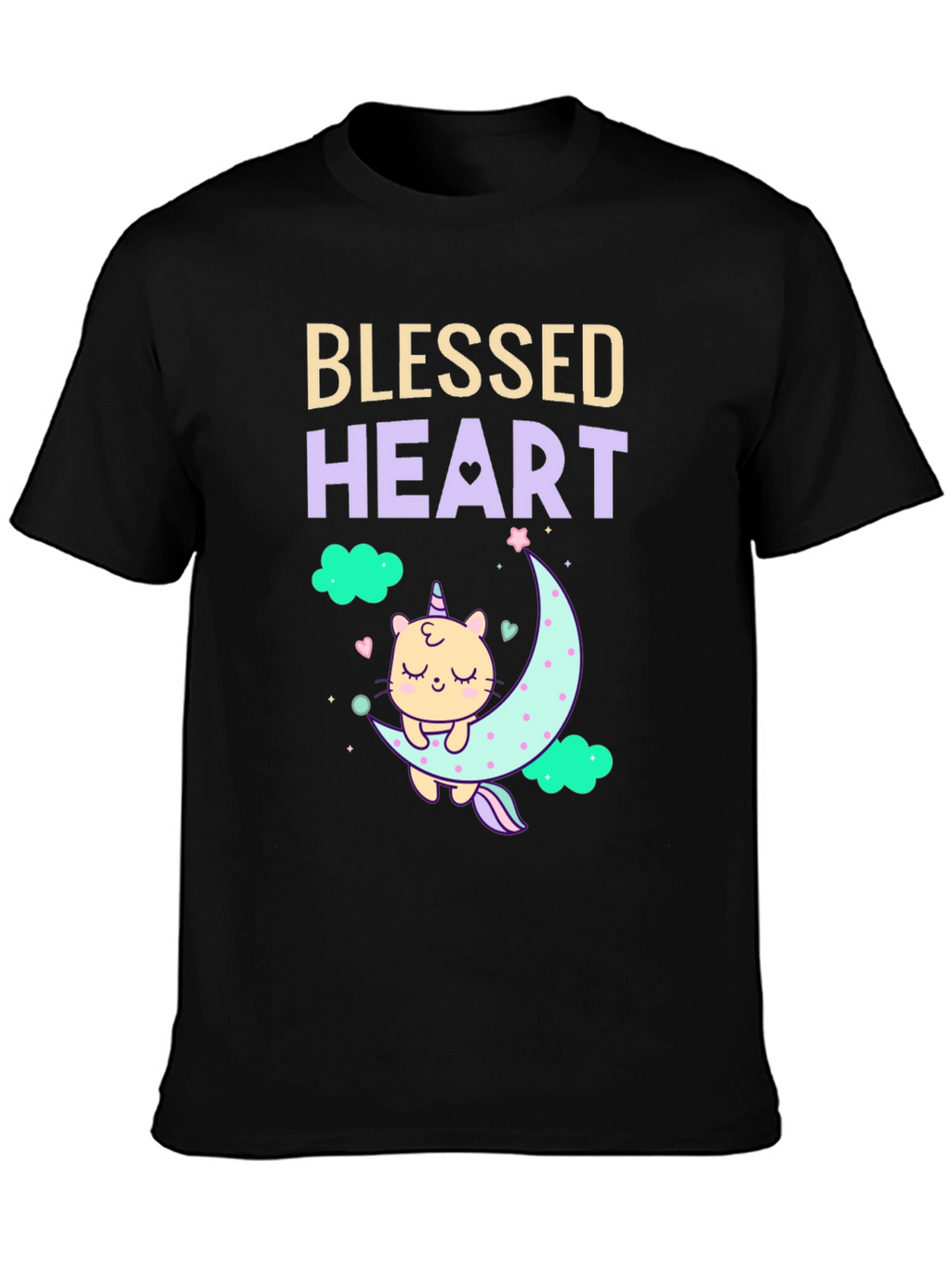 Blessed Heart Unicorn Cat Moon T-Shirt