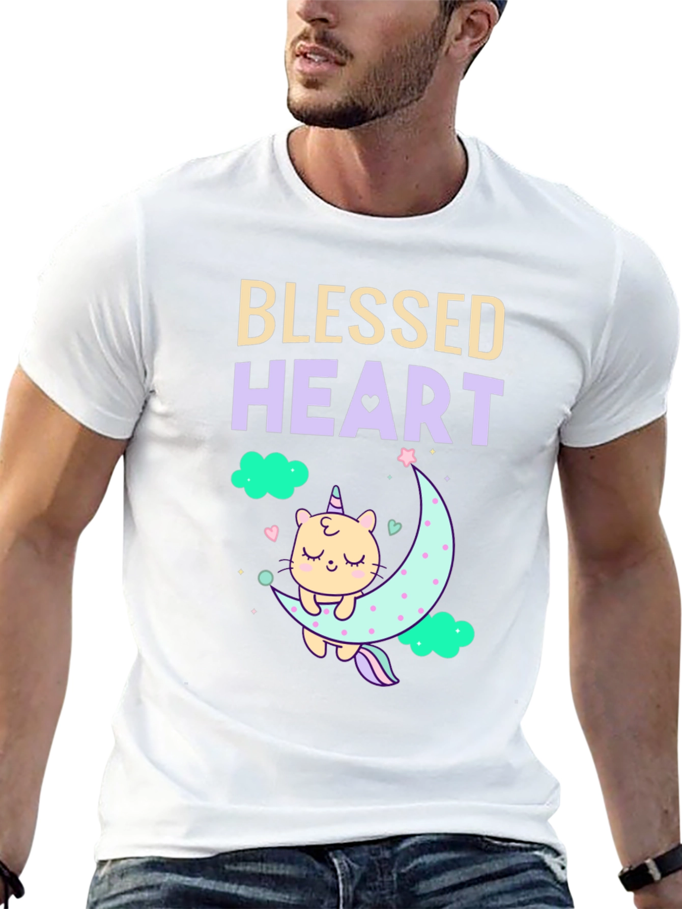 Blessed Heart Unicorn Cat Moon T-Shirt