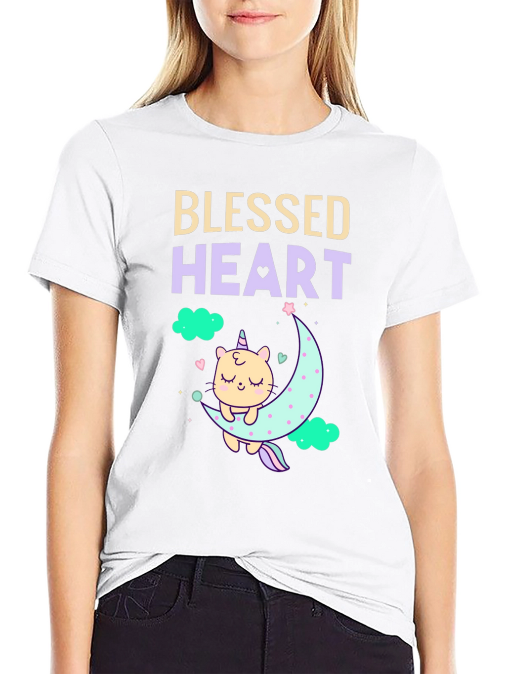 Blessed Heart Unicorn Cat Moon T-Shirt