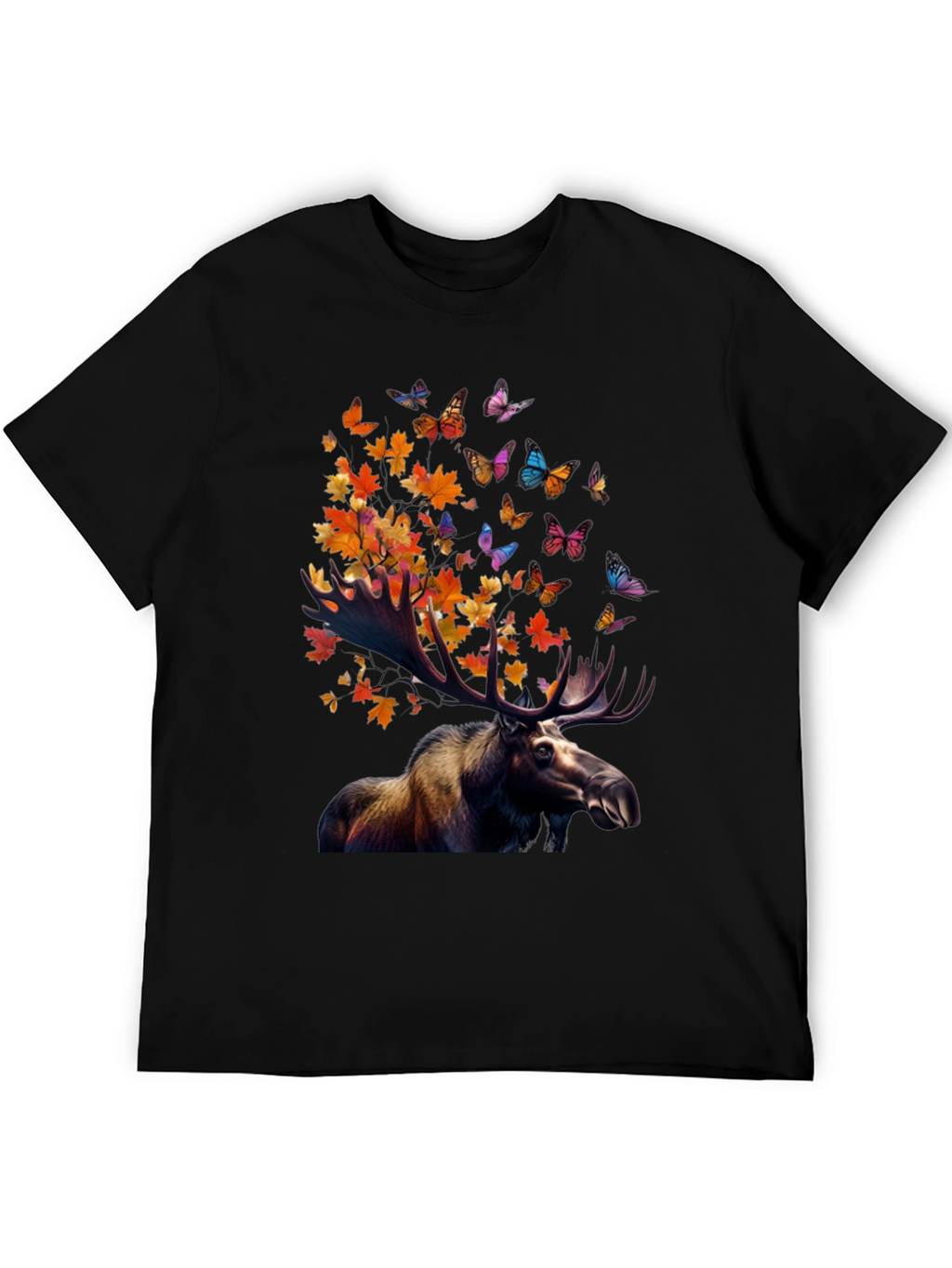 Moose and Butterfly Graphic T-Shirt - Nature Inspired Tee