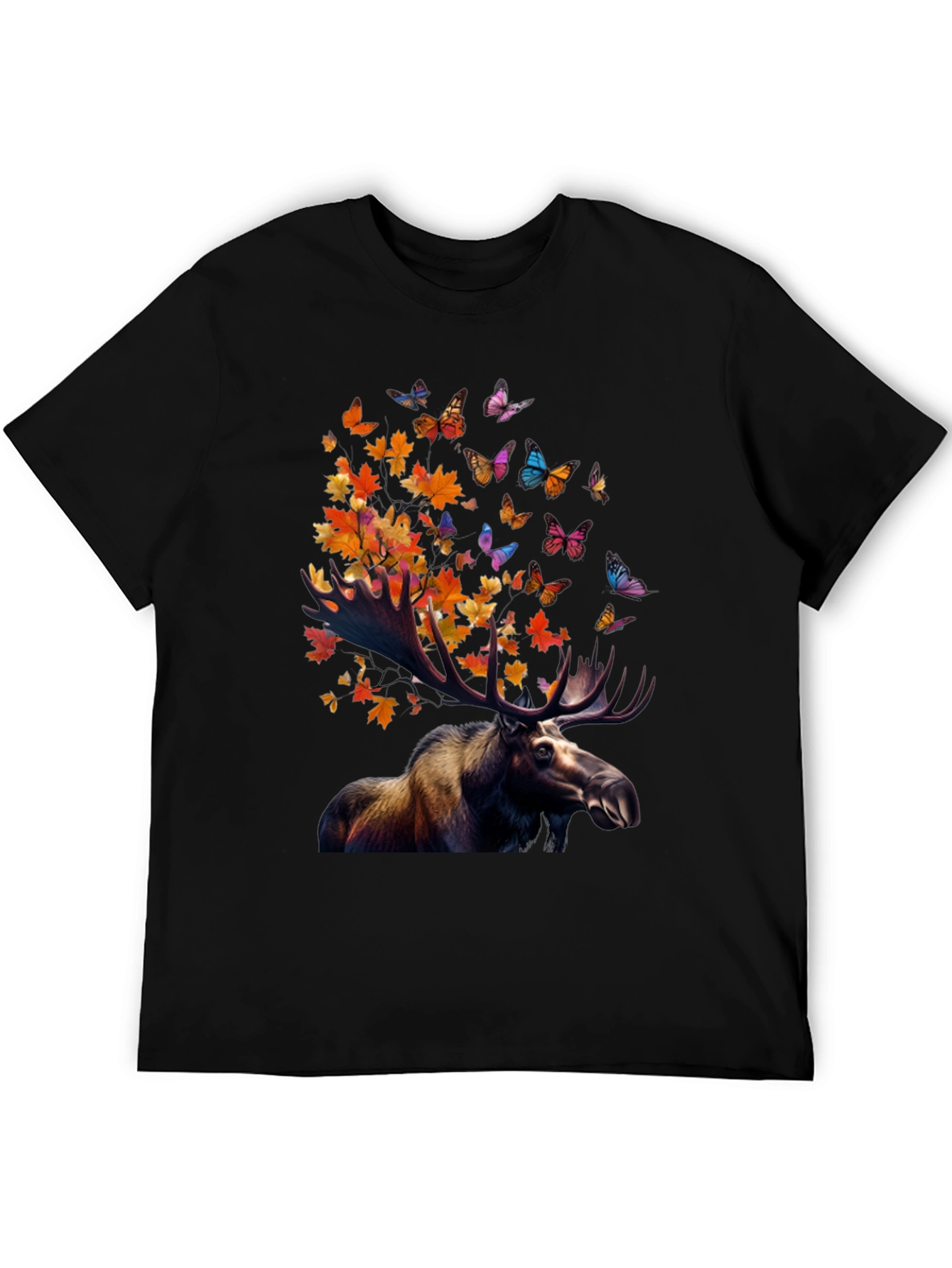 Moose and Butterfly Graphic T-Shirt - Nature Inspired Tee