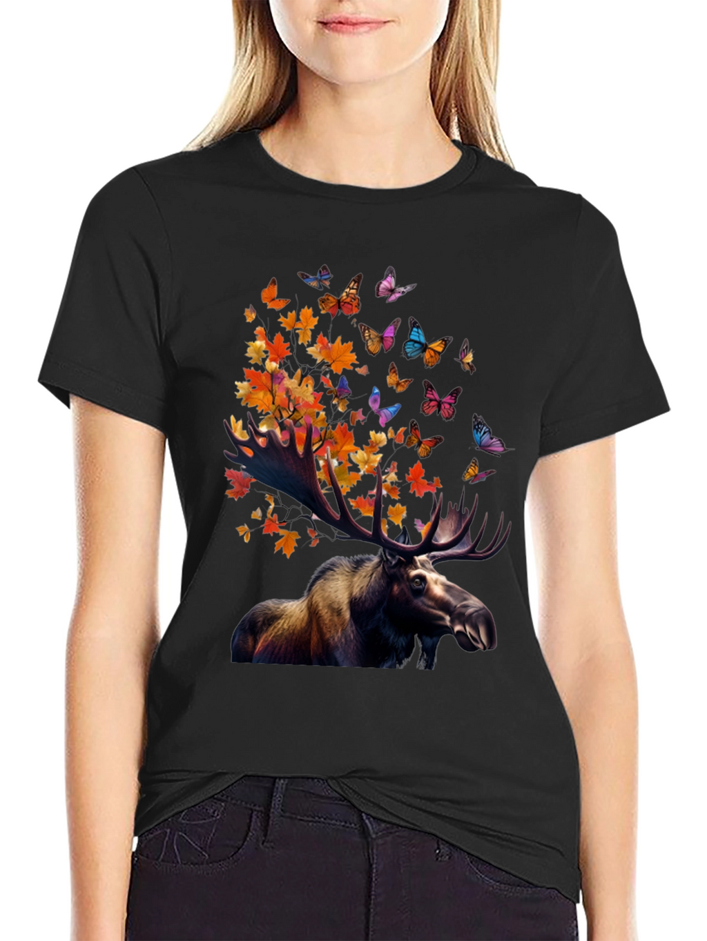 Moose and Butterfly Graphic T-Shirt - Nature Inspired Tee