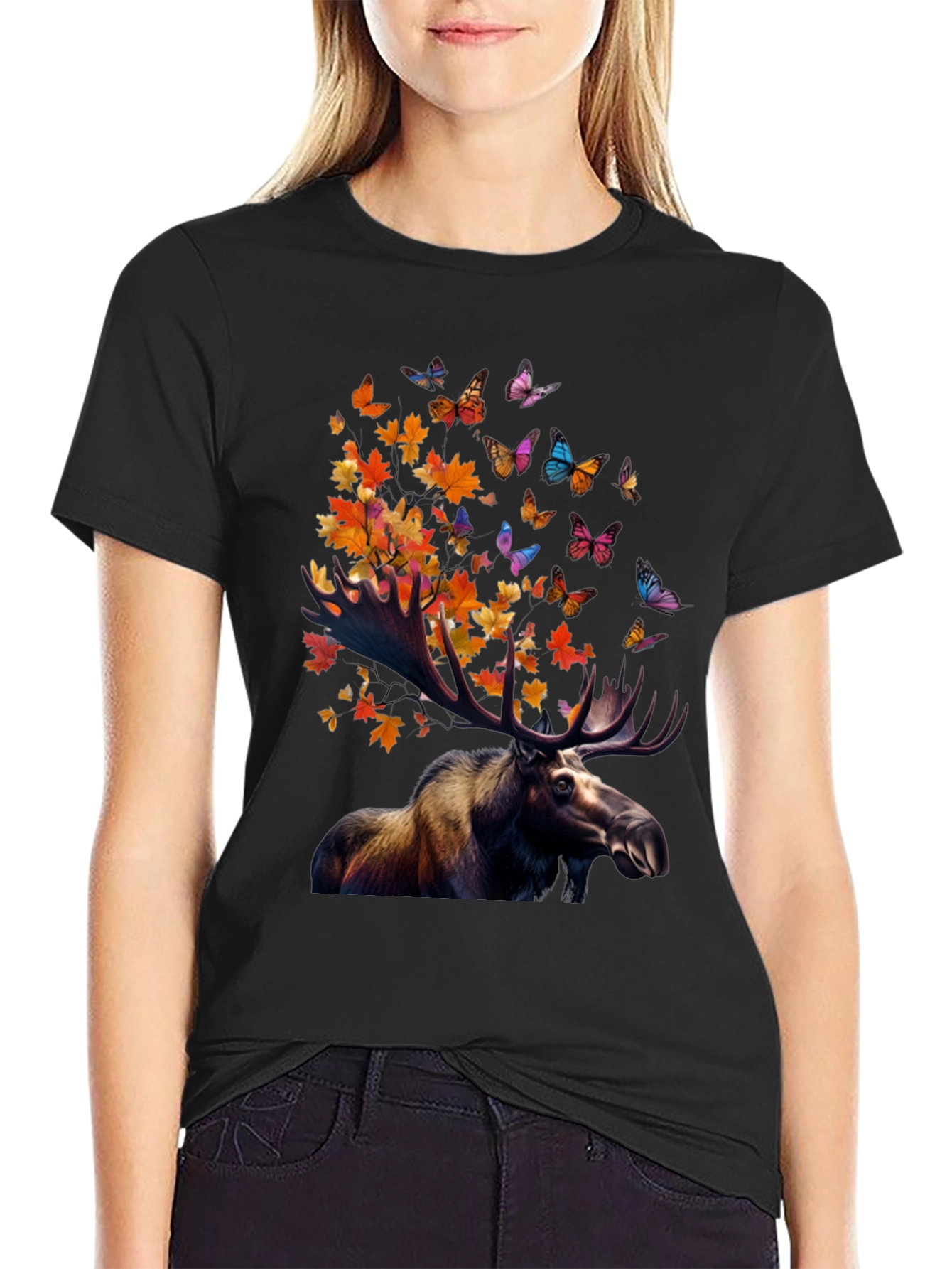 Moose and Butterfly Graphic T-Shirt - Nature Inspired Tee