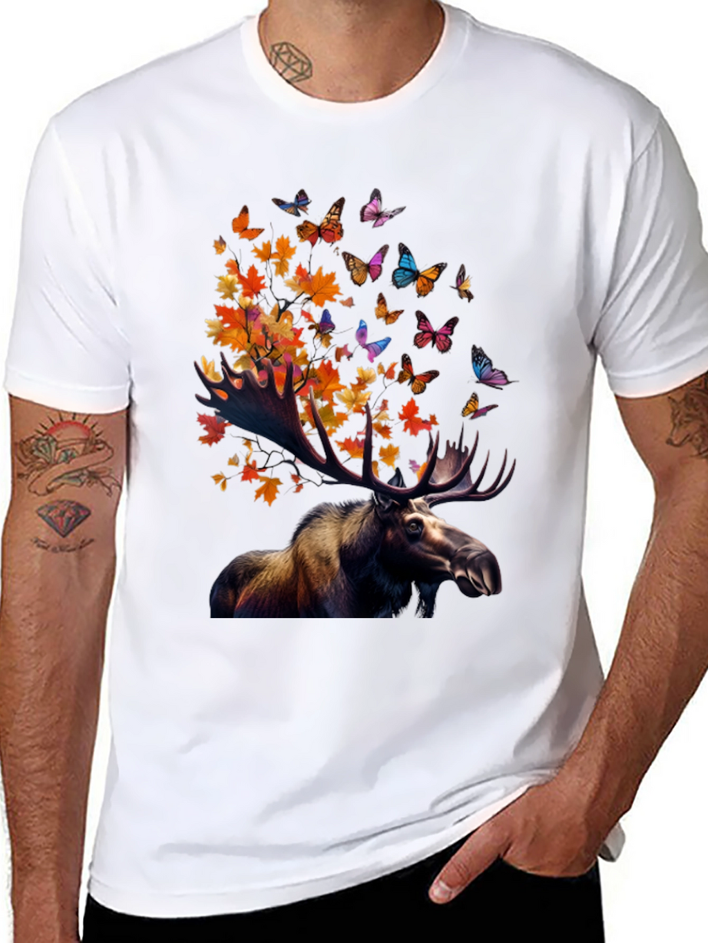 Moose and Butterfly Graphic T-Shirt - Nature Inspired Tee