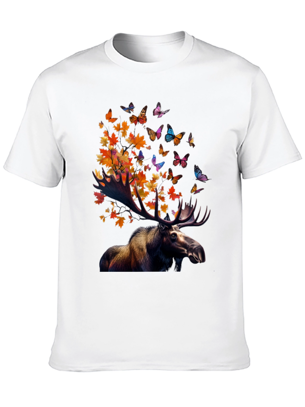 Moose and Butterfly Graphic T-Shirt - Nature Inspired Tee