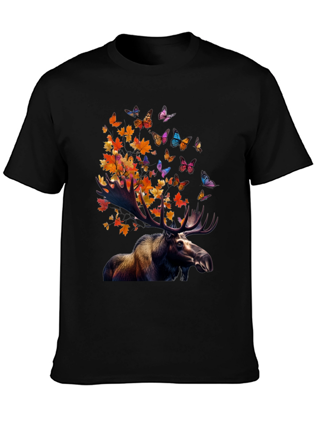 Moose and Butterfly Graphic T-Shirt - Nature Inspired Tee