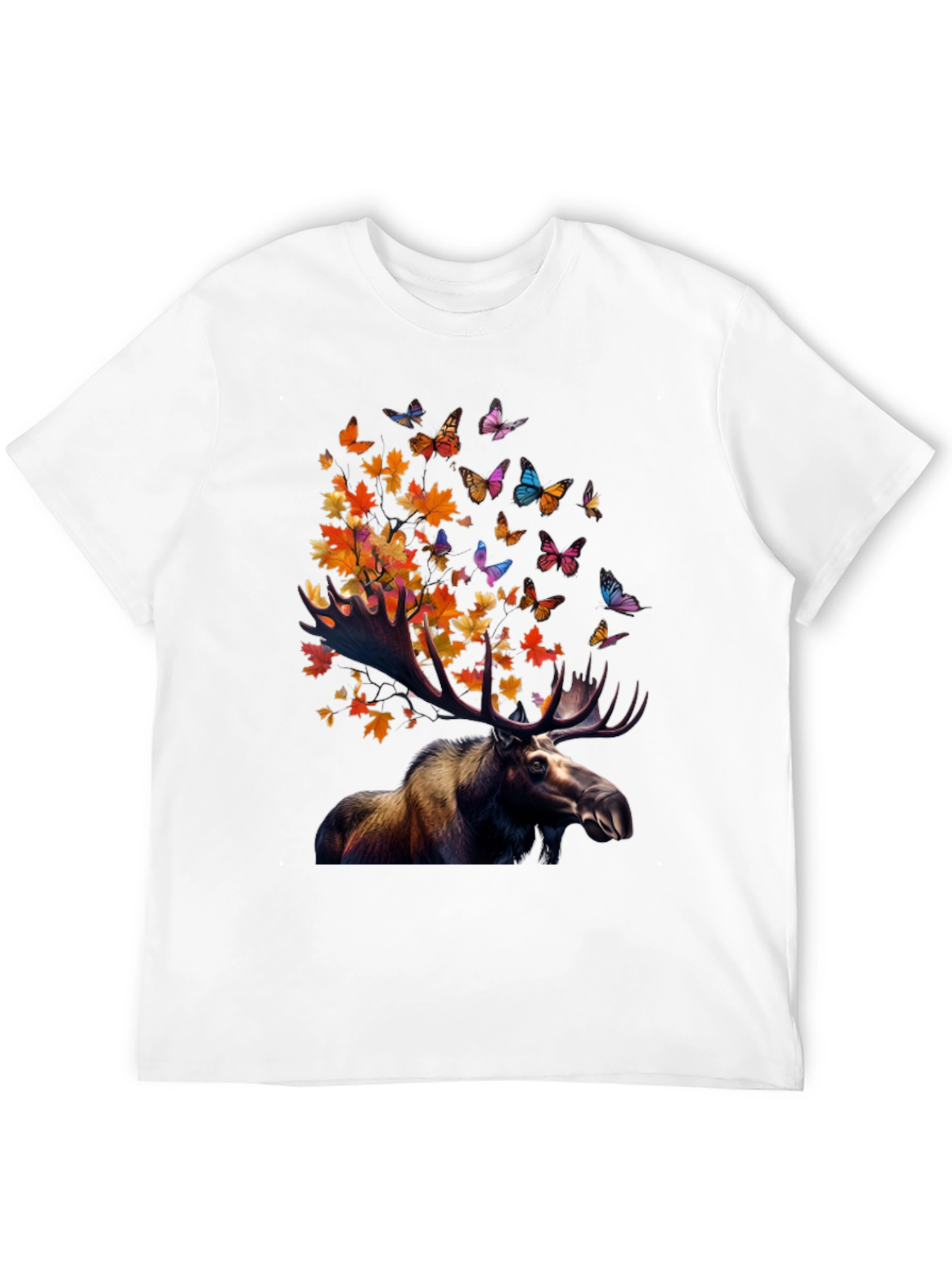 Moose and Butterfly Graphic T-Shirt - Nature Inspired Tee