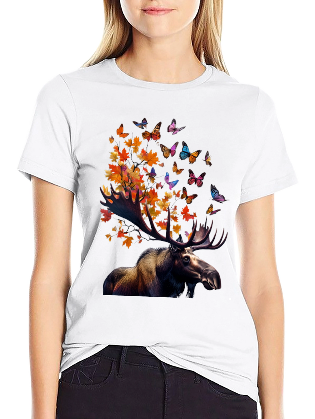 Moose and Butterfly Graphic T-Shirt - Nature Inspired Tee