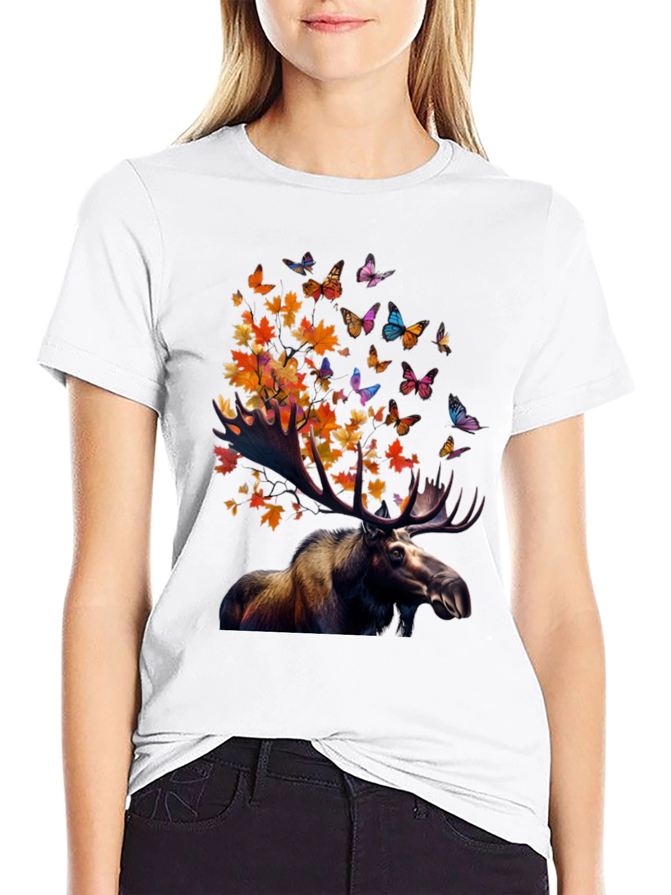 Moose and Butterfly Graphic T-Shirt - Nature Inspired Tee
