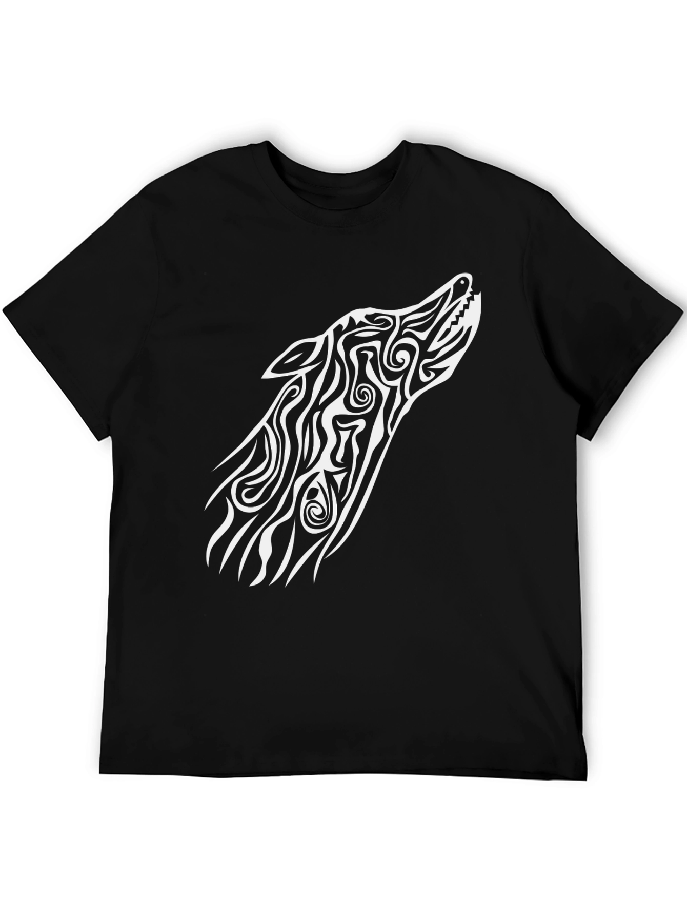 Tribal Wolf Graphic Tee - Black Cotton Blend