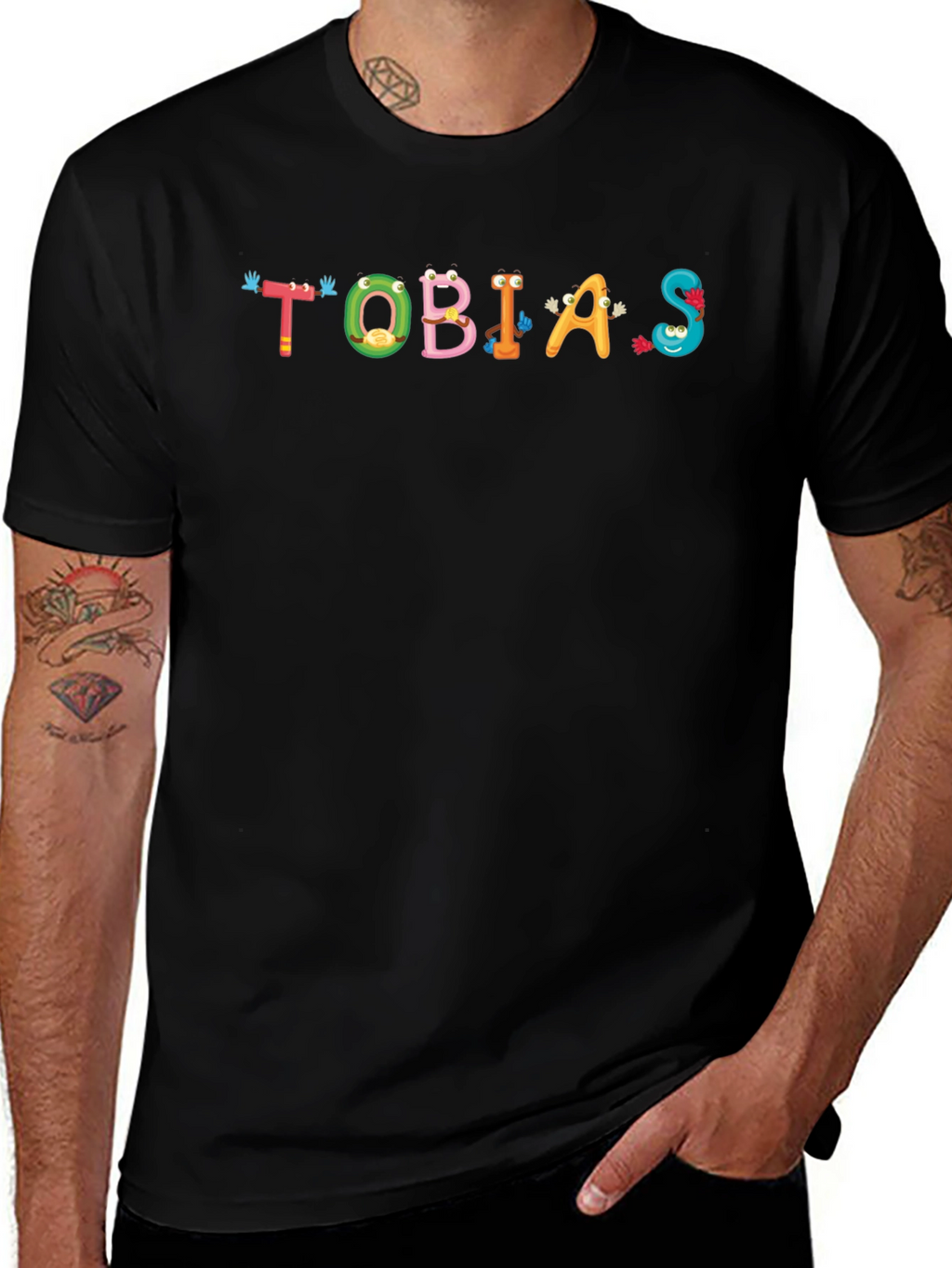 Tobias Cartoon Name Black Cotton Tee