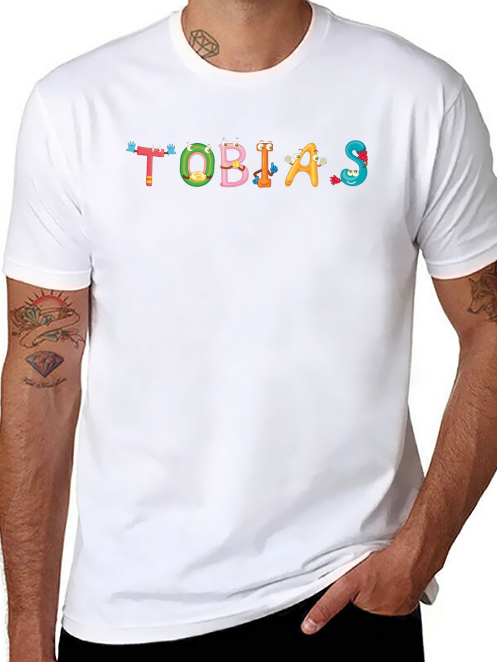 Tobias Cartoon Name Black Cotton Tee